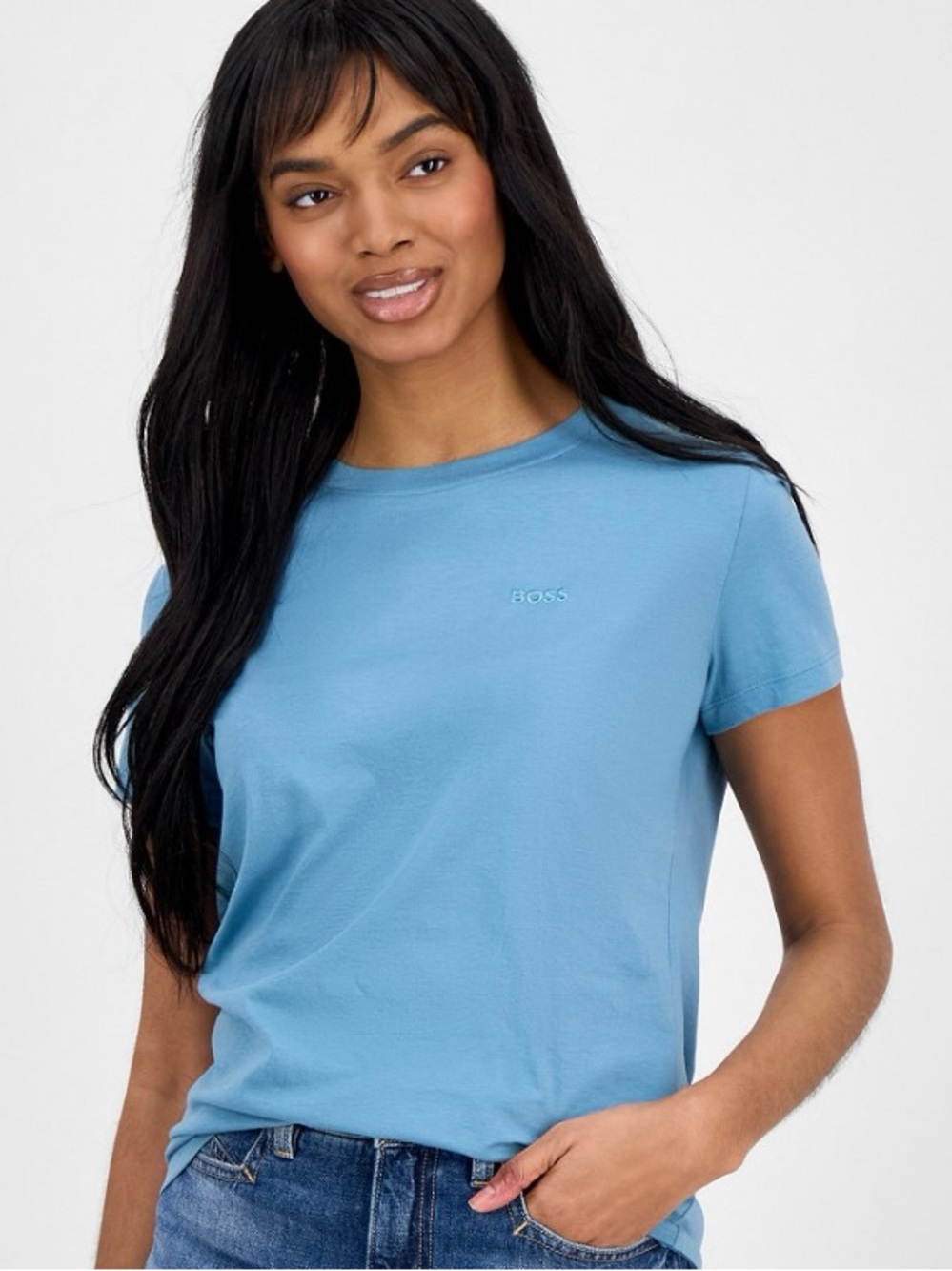 BOSS Women's Sky Blue Crewneck Short Sleeve Tee